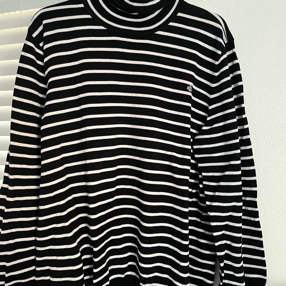 Ralph Lauren Black and White Striped Crewneck Sweater
